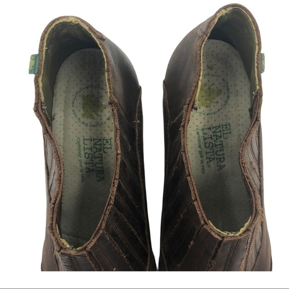 El Naturalista Brown Leather Slip On Heeled Ankle Boots Size 7 - Picture 8 of 10